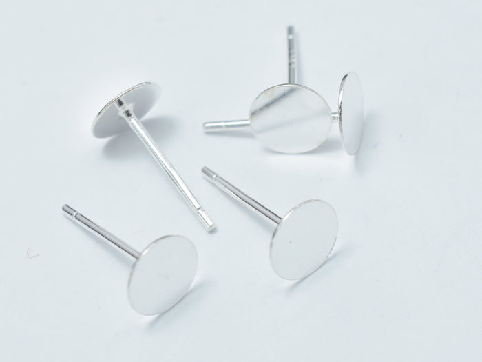 10pcs (5pairs) 925 Sterling Silver Flat Pad Earring Stud Posts, 6mm, 11mm Long-BeadBasic