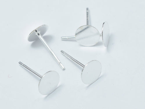 10pcs (5pairs) 925 Sterling Silver Flat Pad Earring Stud Posts, 6mm, 11mm Long-BeadBasic
