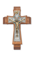11" Walnut Celtic Sick Call Crucifix Set