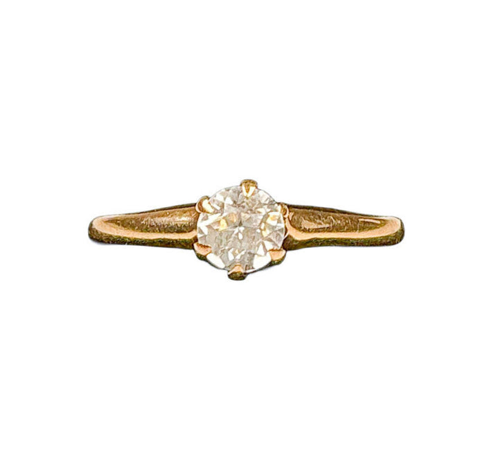 12K Gold Solitaire Ring w White Topaz Stone