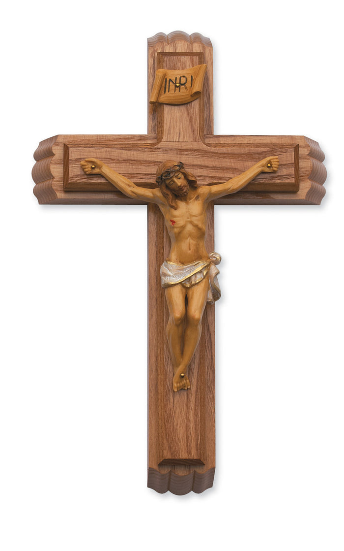 13" Walnut Stain Sick Call Crucifix Set
