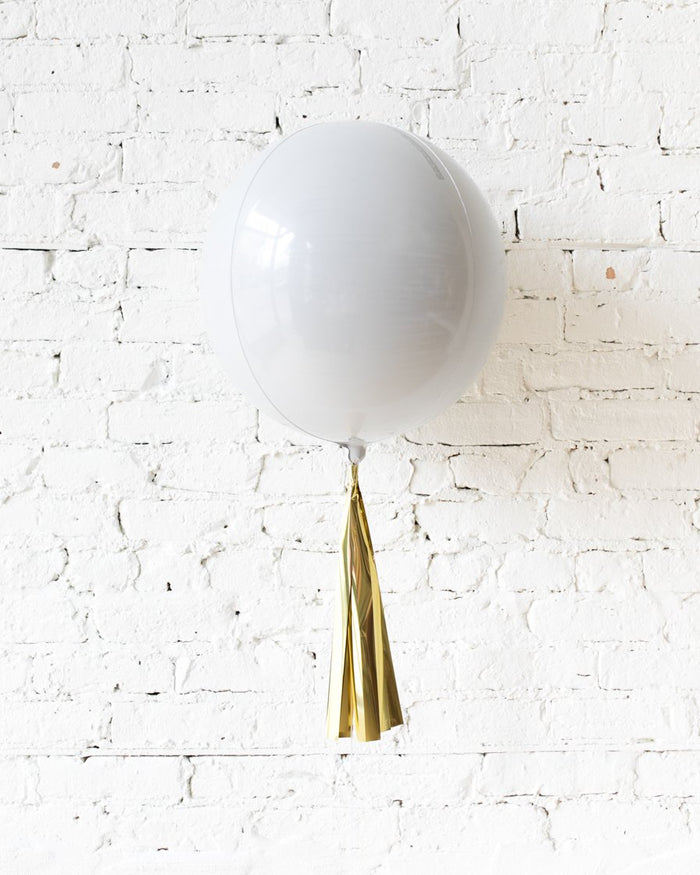16in White Orb Foil Balloon and Gold Skirt Centerpiece
