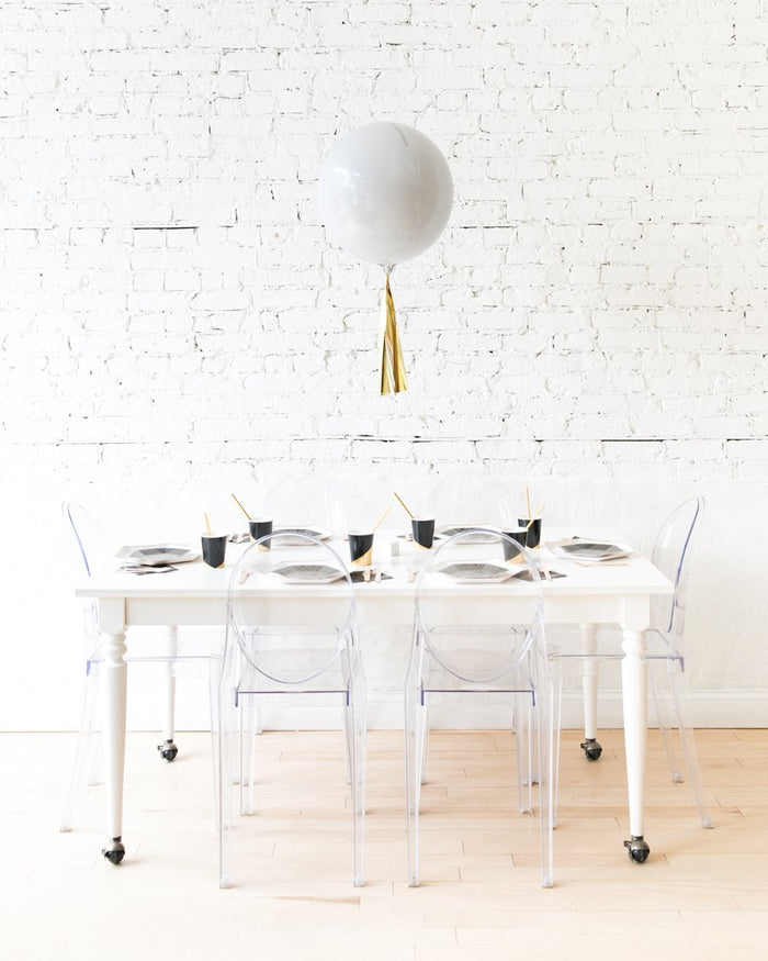 16in White Orb Foil Balloon and Gold Skirt Centerpiece