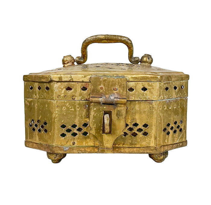 19th c. Handcrafted Pierced Brass Flower Box