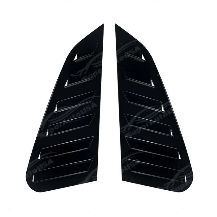Close-up of the aggressive triple-slat vent design on the GV WRX gloss black window louvers