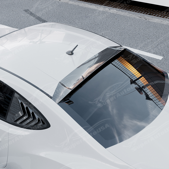 Aggressive carbon print rear window spoiler installed on a 2017 Toyota 86