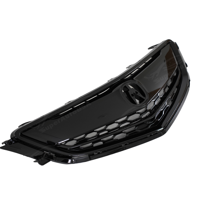 Close-up of the precision-molded mesh and gloss black finish on the SuperAutoUSA TLX grille
