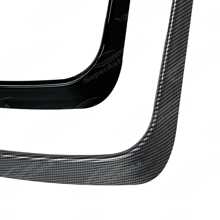 Visual comparison between gloss black and carbon print fog light accent trim for WRX VA