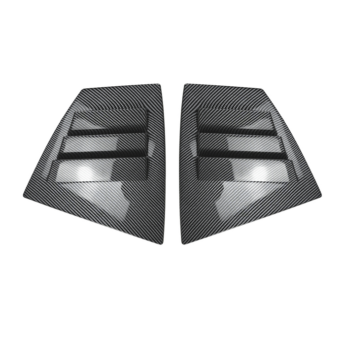 Detailed shot of the high-definition carbon fiber print weave on the VA window louvers
