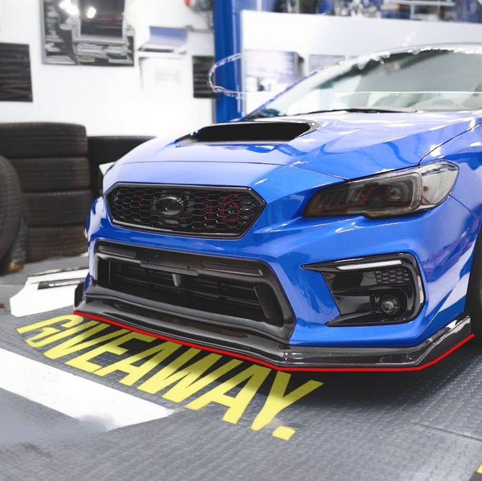 Carbon fiber red trim front lip spoiler for Subaru WRX STI Series.Gray 2018, 2019, 2020, 2021 by SuperAutoUSA.