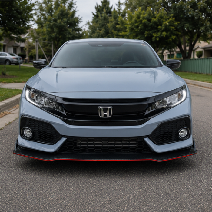 2017-2021 Honda Civic Hatchback - Front Bumper Lip - Carbon Print w/ Red Trim