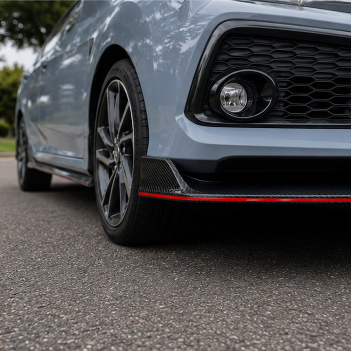 2017-2021 Honda Civic Hatchback - Front Bumper Lip - Carbon Print w/ Red Trim