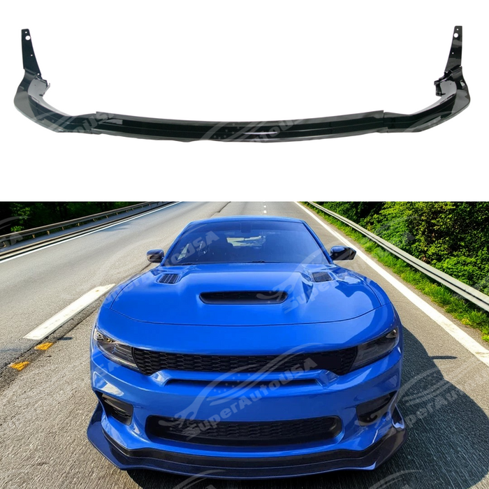 H style front lower bumper splitter lip car assembly on a 2020 Dodge Charger SRT