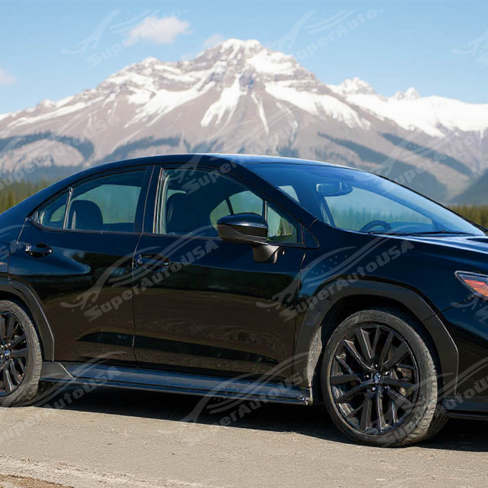 Full side view of a 2022 Subaru WRX VB with new side skirt splitter