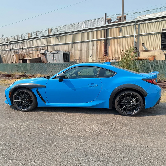 Full side view of a 2023 Toyota GR86 with new fender flares