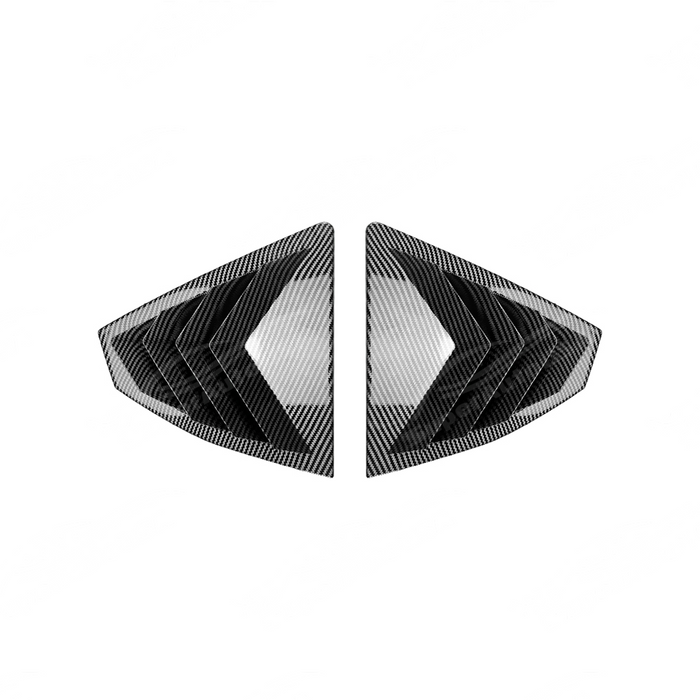 Detailed shot of the high-definition carbon fiber print weave on the VB window louvers