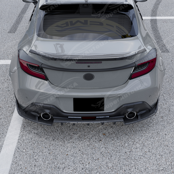 Back perspective highlighting the aerodynamic upward-swept profile of the carbon print GT-style diffuser.
