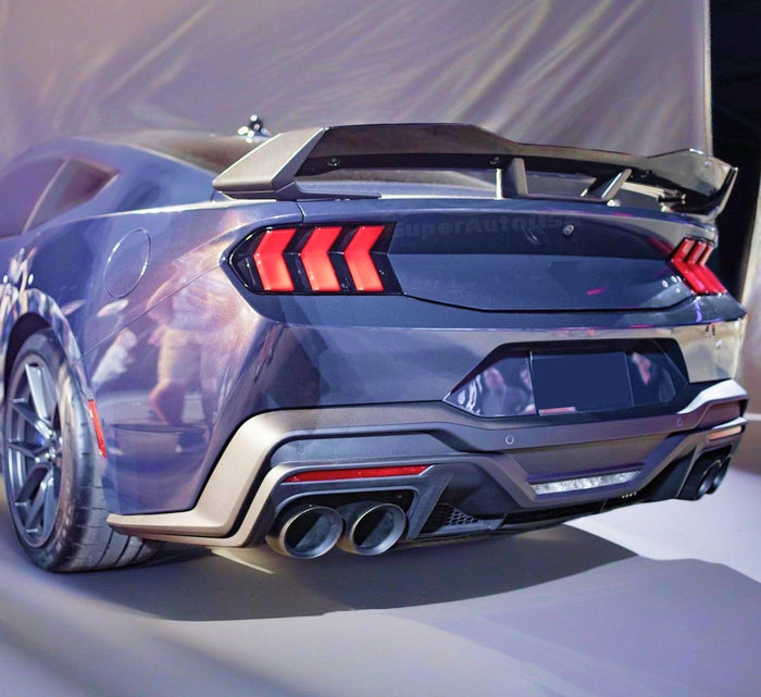 2025 Ford Mustang GT Dark Horse Style Gloss Black Rear Decklid Spoiler with Gurney Flap SuperAutoUSA