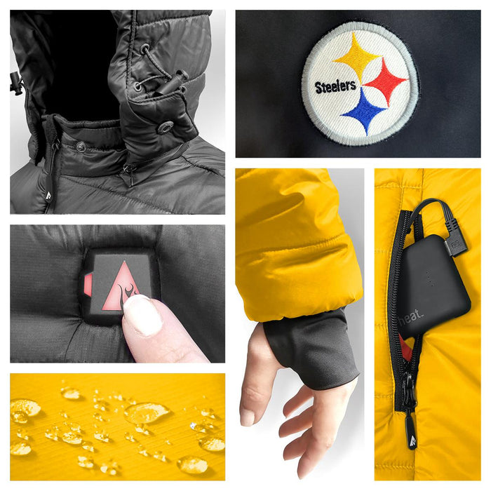 ActionHeat Pittsburgh Steelers 5V Men's Colorblock Puffer Battery Heated Jacket