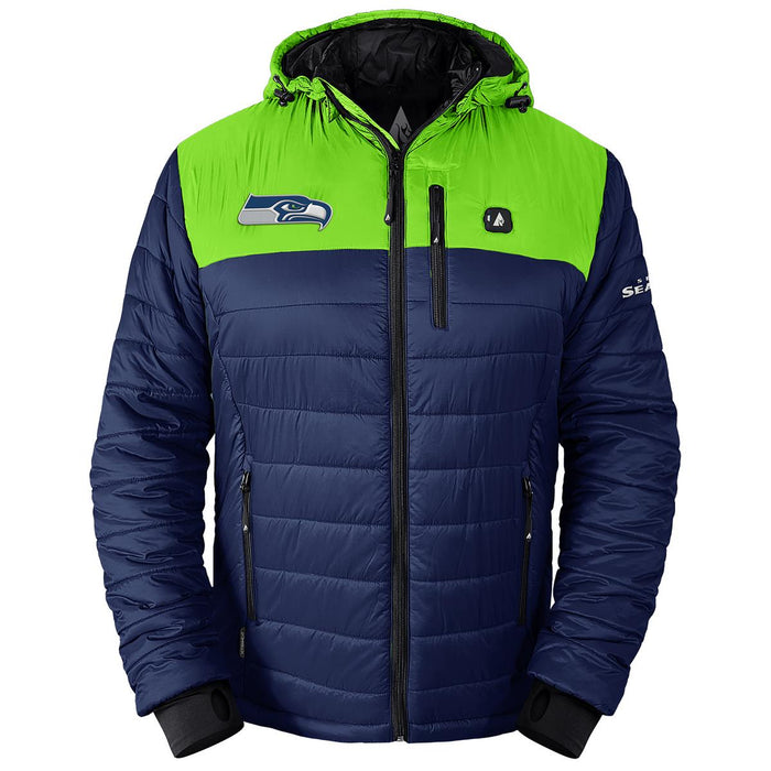 ActionHeat Seattle Seahawks 5V Men's Colorblock Puffer Battery Heated Jacket