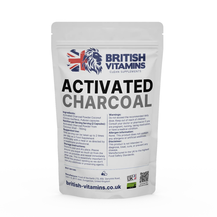 British Vitamins Activated Charcoal food supplement capsules from health supplements collection