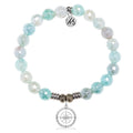 Aqua Agate Gemstone Bracelet with Compass Rose Sterling Silver Charm