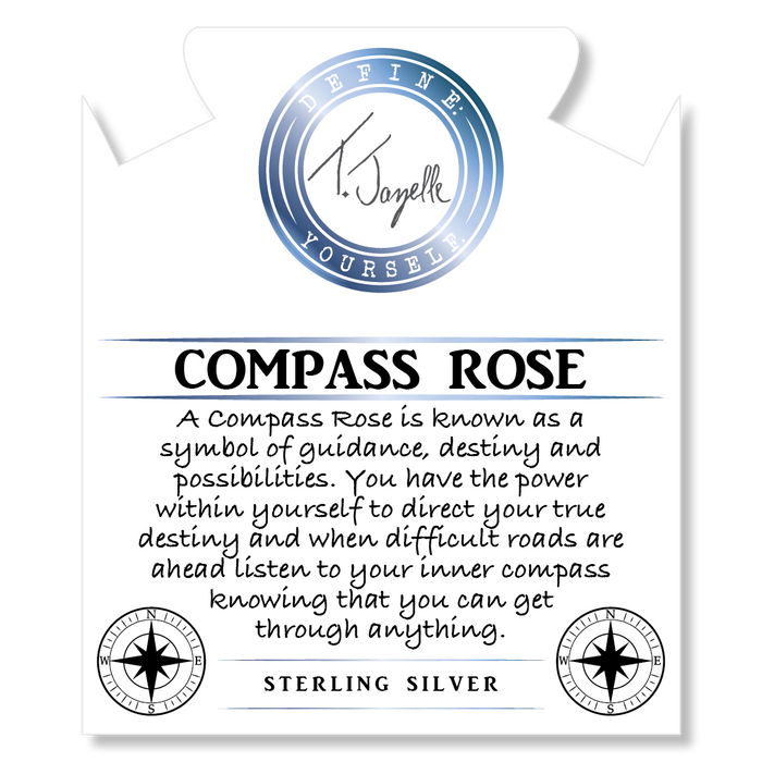 Aqua Agate Gemstone Bracelet with Compass Rose Sterling Silver Charm