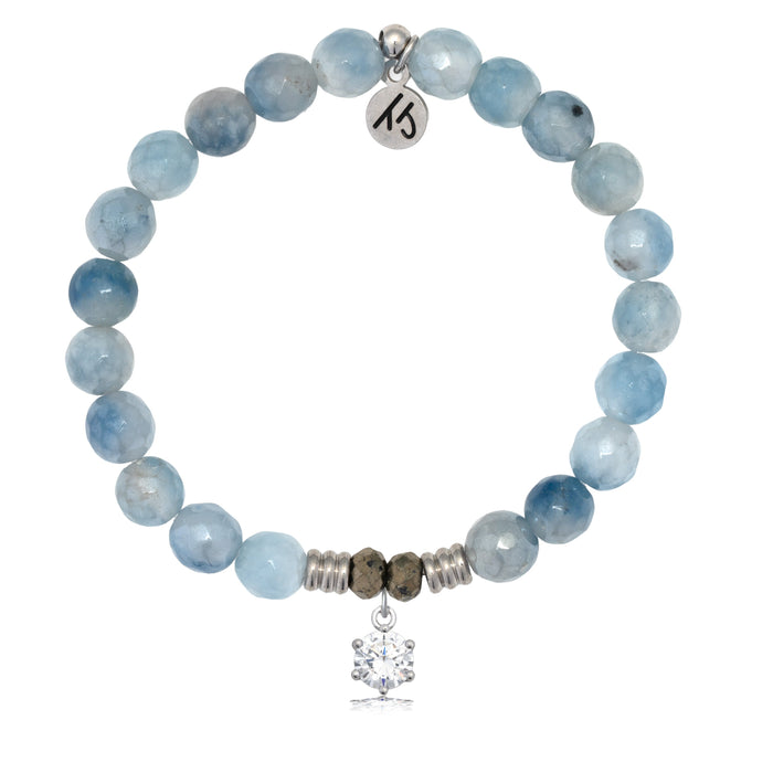 Aquamarine Jade Gemstone Bracelet with Shine Like A Diamond Sterling Silver Charm