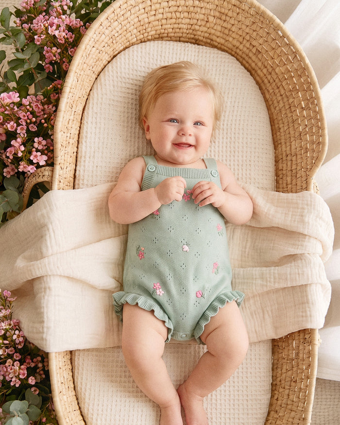 Bebe - Chelsea Organic Hand Emb. Knit Bodysuit - Sage