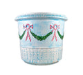 Blue Garland Planter with Pink Bows