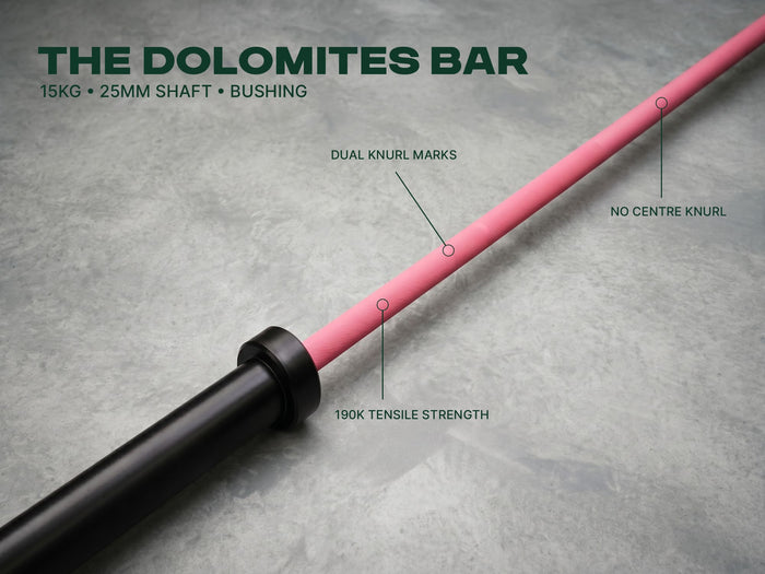 Gym Plus Cerakote Olympic Barbell - 15KG (Pink) GP-DOM-PINK-15KG 190k tensile strength, dual knurl marks, no centre knurl