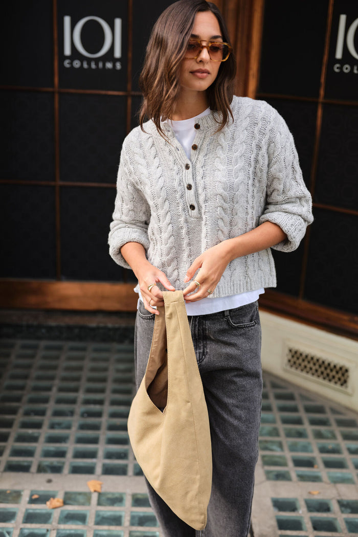 Ceres Life - Enid Cable Knit Henley - Silver Marle