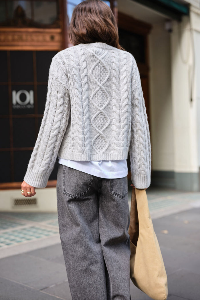 Ceres Life - Enid Cable Knit Henley - Silver Marle