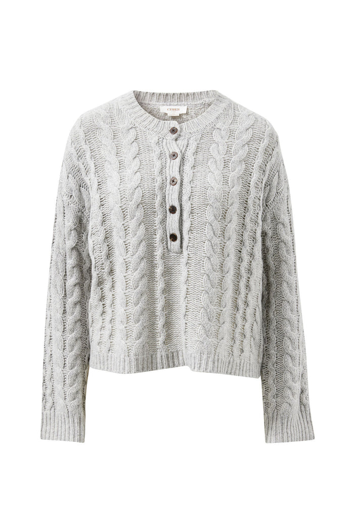 Ceres Life - Enid Cable Knit Henley - Silver Marle