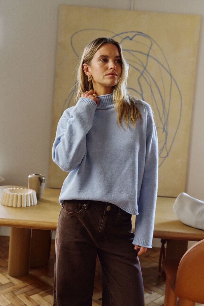 Ceres Life - Finley Funnel Neck Knit - China Blue