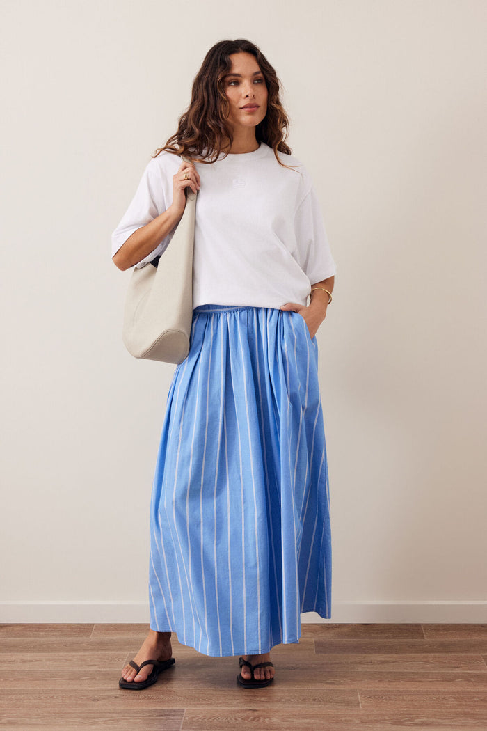 Ceres Life - Florence Maxi Skirt - Oxford Blue White Stripe