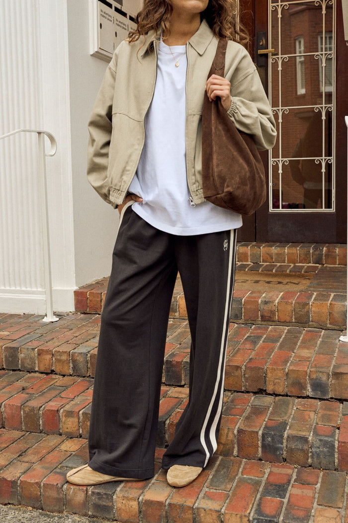 Ceres Life - Gigi Wide Leg Terry Trackpant - Phantom Side Stripe