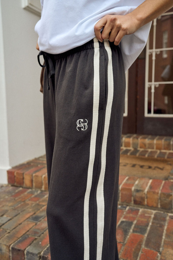 Ceres Life - Gigi Wide Leg Terry Trackpant - Phantom Side Stripe