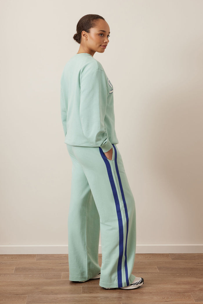 Ceres Life - Gigi Wide Leg Terry Trackpant - Seafoam/Polo Blue Side Stripe