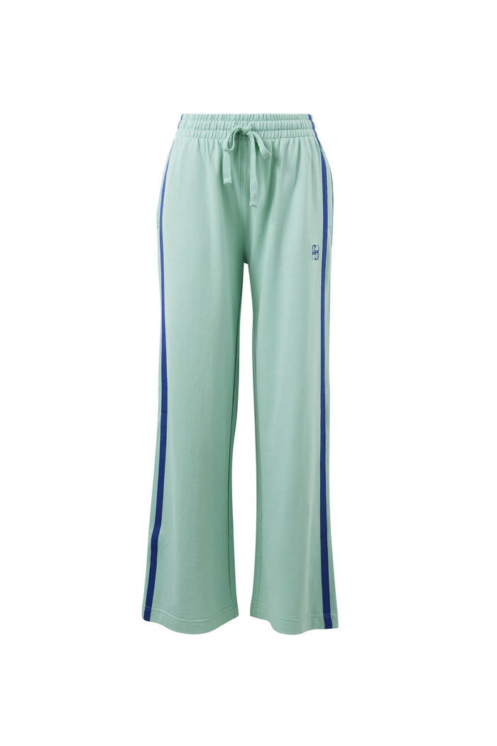 Ceres Life - Gigi Wide Leg Terry Trackpant - Seafoam/Polo Blue Side Stripe