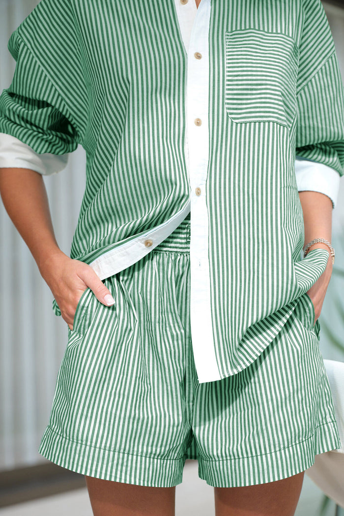 Ceres Life - The Lounge Shorts - Kelly Green White Stripe