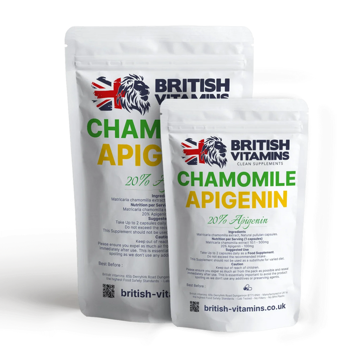 British Vitamins Chamomile Apigenin food supplement capsules, health and beauty vitamins collection
