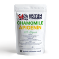 British Vitamins Chamomile Apigenin food supplement capsules in white resealable pouch, natural extract