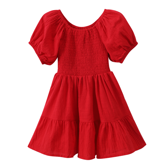 Cracked Soda - Poppy Puff Sleeve Dress - Red