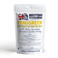 British Vitamins Fenugreek Extract 20:1 food supplement in white resealable pouch from clean supplements collection