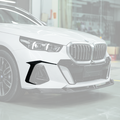 SuperAutoUSA VTEN style gloss black front bumper canards installed on a 2024 BMW 5 Series G60 sedan