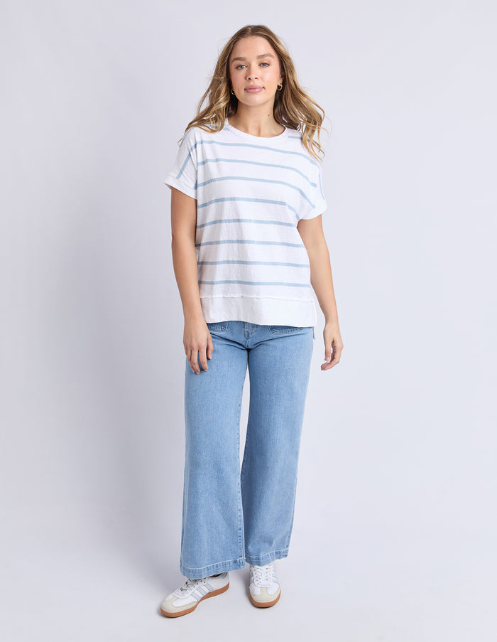 Foxwood - Allison Stripe Tee - White/ Sky Blue Stripe