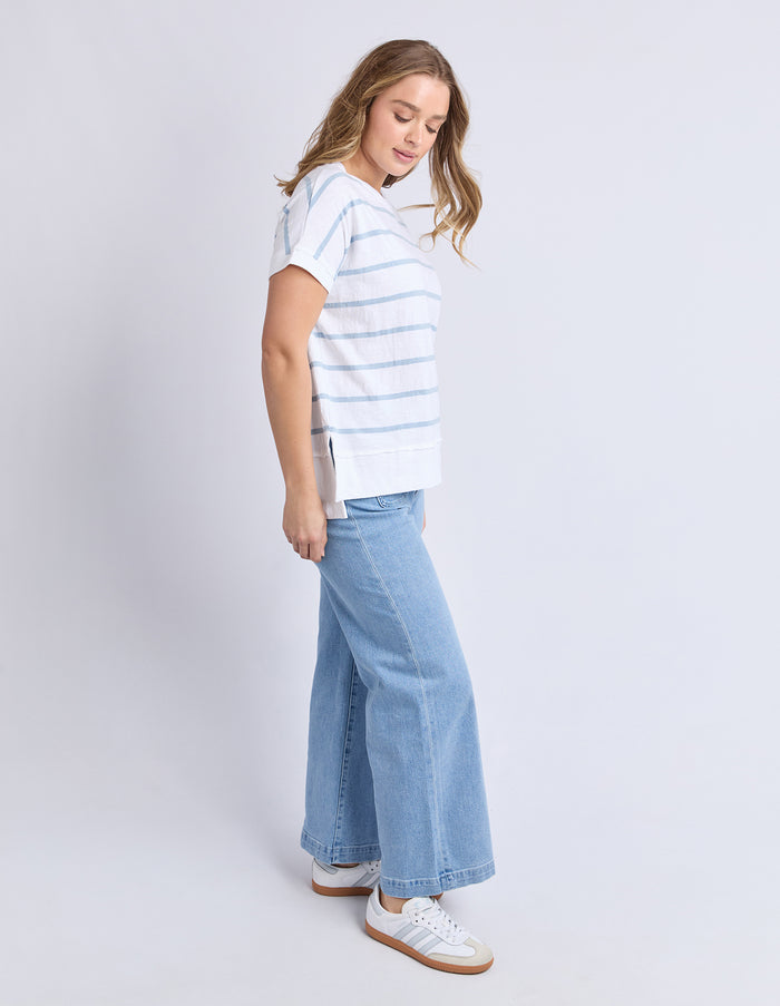 Foxwood - Allison Stripe Tee - White/ Sky Blue Stripe
