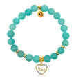 Gold Charm Collection - Aqua Amazonite Gemstone Bracelet with Mom Heart Gold Charm