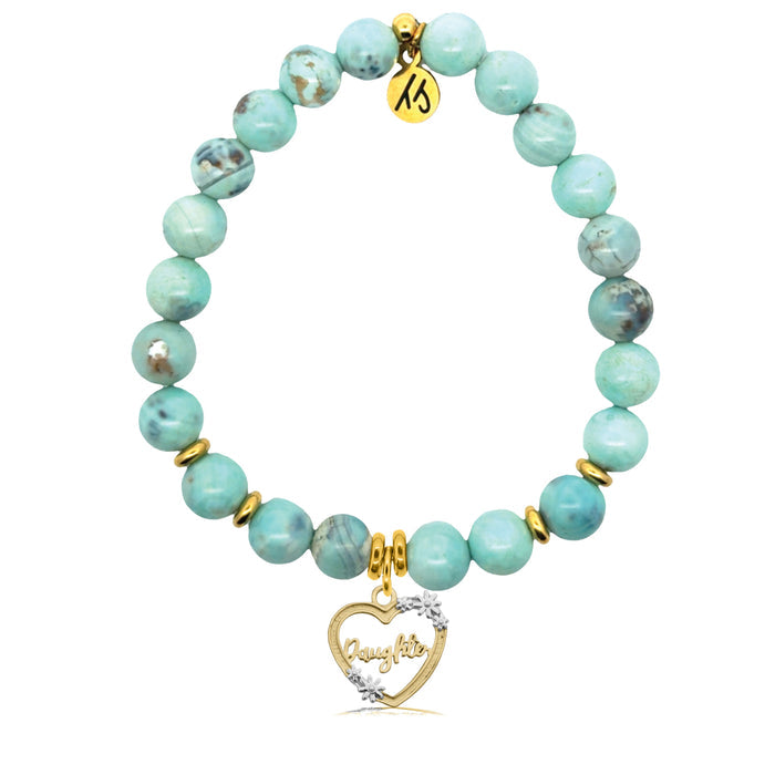 Gold Charm Collection - Robins Egg Agate Gemstone Bracelet with Daughter Heart Gold Charm
